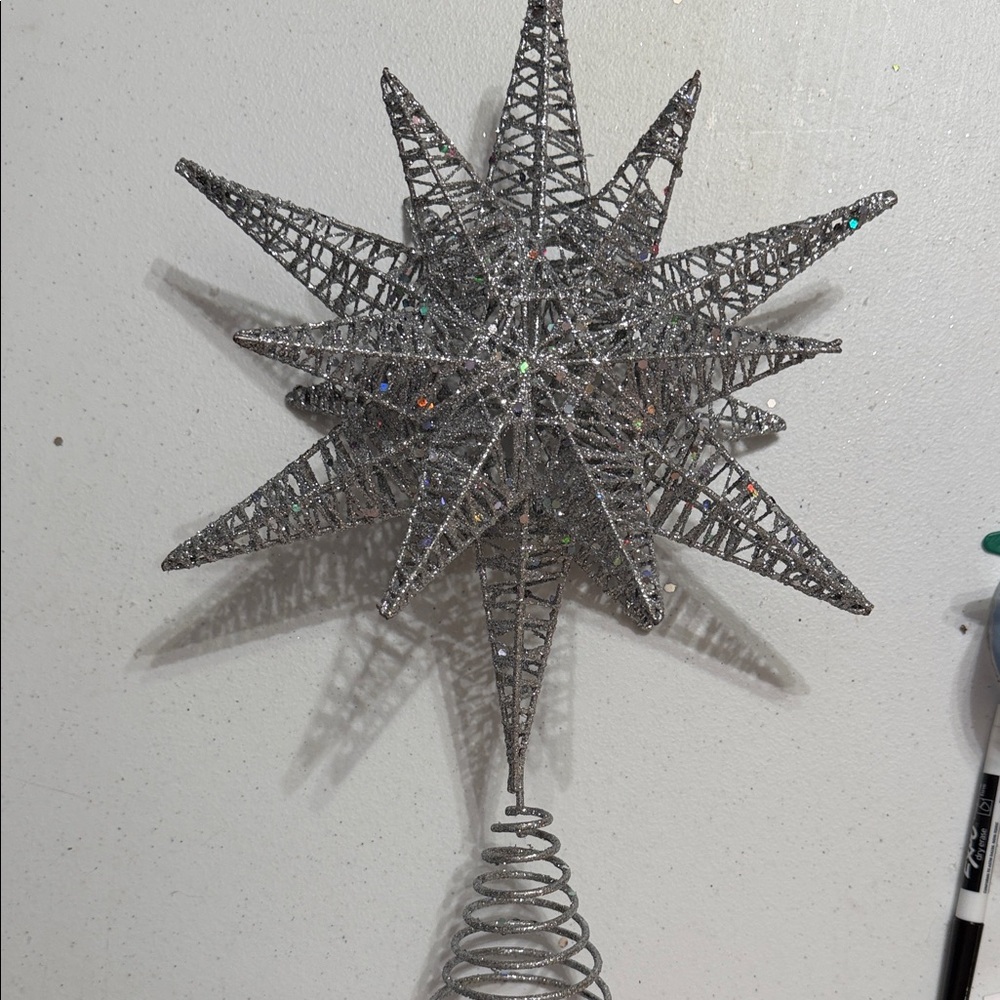 Silver Glitter Star Tree Topper